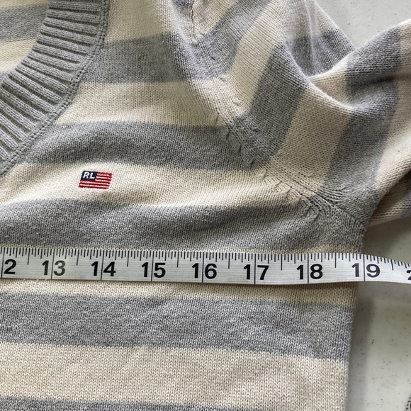 Polo by Ralph Lauren Gray and Cream Striped V-Neck Sweater - Picture 7 of 9
